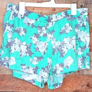 Kut From the Kloth Shorts Floral 100% Linen Green Boho Bohemian 14 Lightweight